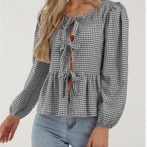 Elegant Checkered Blouse with Bow Details